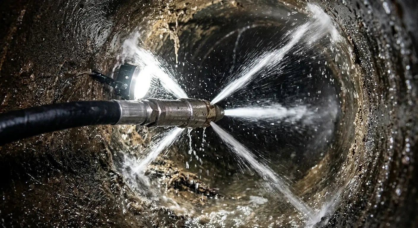 High-pressure hydro jetting nozzle cleaning sewer pipe for Sewer Cleanout in Chadron